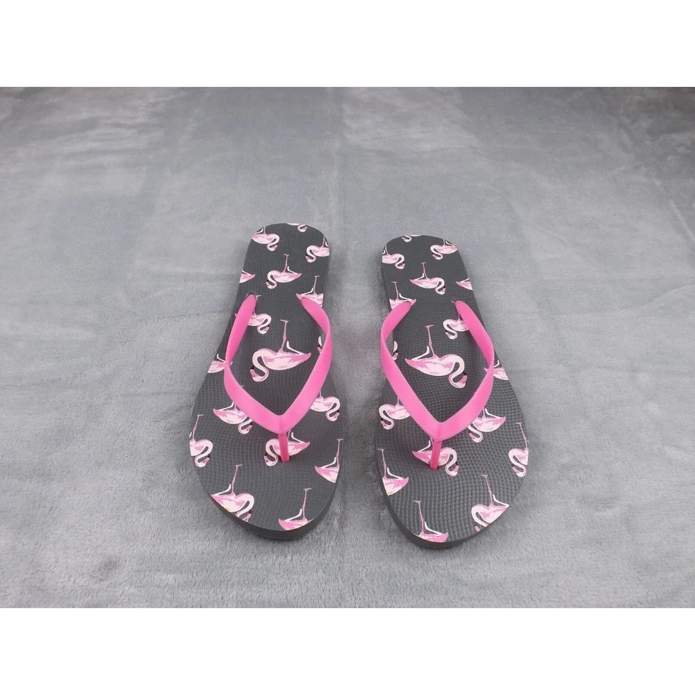 Flip‎ Flops/Sandals New Women's Size 9-10 Flamingos Black/Gray/Pinks Fun Novelty